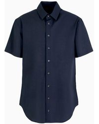 Giorgio Armani - Cotton Seersucker Shirt In A Regular Fit With Short Sleeves - Lyst