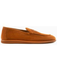 Giorgio Armani - Suede Loafers With Embroidered Logo - Lyst