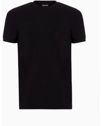 Giorgio Armani - Stretch Viscose Bamboo Jersey T-shirt With Ga Embroidery - Lyst