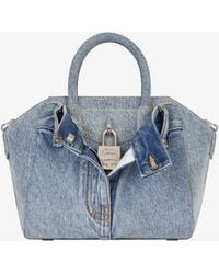 Givenchy - Mini Antigona Lock Bag In Jeans - Lyst