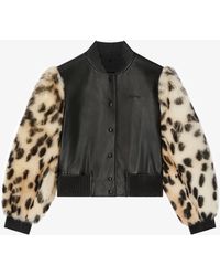 Givenchy - Giacca varsity in pelle e pelliccia con stampa leopardo - Lyst