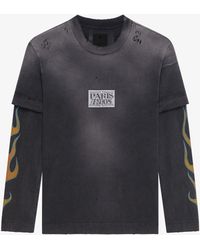 Givenchy - T-shirt sovrapposta in cotone con stampa Flames - Lyst