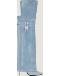 Givenchy - Stivali Cuissard Shark Lock Stiletto in denim slavato - Lyst
