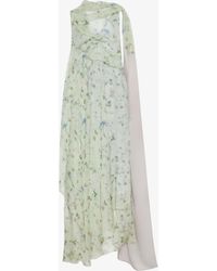 Givenchy - Abito drappeggiato stampato in chiffon di seta con collo lavallière - Lyst