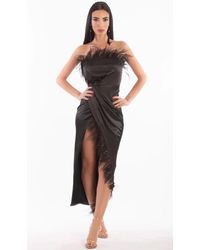 GLAMBAE FASHION Tabitha Satin Feather Maxi Dress - Black