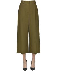 Pantaloni cropped in misto lanaVince in Lana di colore Verde eleganti e chino da Pantaloni capri e cropped Donna Abbigliamento da Pantaloni casual 