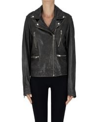 Mkt Studio - Old Looking Effect Leather Biker Jacket - Lyst
