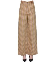 TRUE NYC - Checked Print Linen Trousers - Lyst