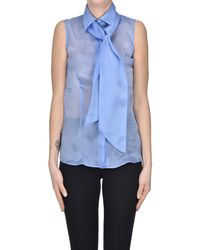 Caliban - Camicia smanicata in seta - Lyst