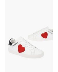 Moschino - Love Leather Low-Top Sneakers With Velour Heart And Contrast - Lyst