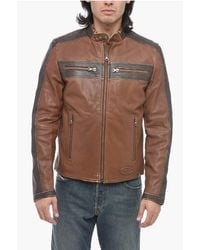 DIESEL - Leather-Muse Padded Jacket With Vintage Effect - Lyst