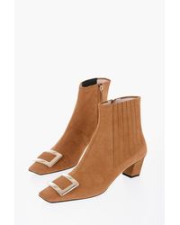 Roger Vivier - Suede Belle Ankle Boots With Metallic Buckle 5Cm - Lyst