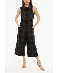 Woolrich - Plaid Check Wool Blend Gauze Jumpsuit With Drawstring Waist - Lyst