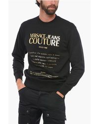 Versace - Jeans Couture Fleece Cotton Sweatshirt With Lamè Print - Lyst