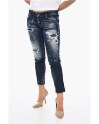 DSquared² - Cropped Jennifer Fit Denims With Distressed Details 14Cm - Lyst