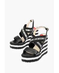 Moschino - Love Leather Wedge Sandals With Logo 12Cm - Lyst