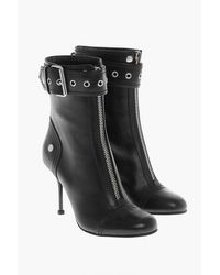 Alexander McQueen - Leather Zip-Up Booties With Buckled Strap 9Cm - Lyst