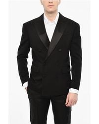 DSquared² - Wool Blend Double Breasted Blazer With Satin Peak Lapel - Lyst