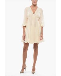 Pinko - V-Neck Cotton And Silk Beowulf Dress With 2 Pockets - Lyst