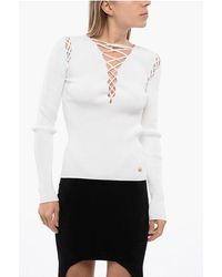 Balmain - Long Sleeved Top With Criss-Cross Details - Lyst