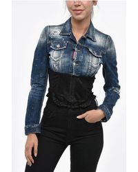 DSquared² - Cropped Denim Jacket With Corset Detail - Lyst