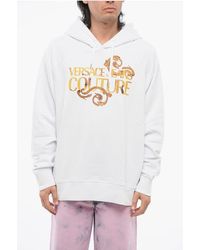 Versace - Jeans Couture Brushed Cotton Hoodie With Printed Logo - Lyst