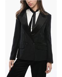 AllSaints - Satin Eve Double Breasted Blazer With Flap Pockets - Lyst