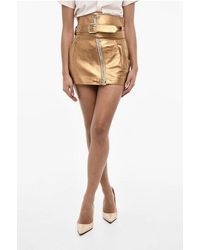 DSquared² - High Waist Metallic Leather Mini Skirt With Belt - Lyst