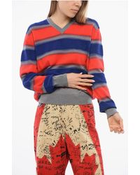 DSquared² - Balanced Stripe Wool Blend Sweater With V Neck - Lyst