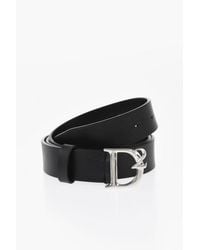 DSquared² - Solid Color Leather Belt With Logoed Anchor Buckle 30Mm - Lyst
