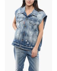 DSquared² - Denim Sleeveless Jacket With Distressed Details - Lyst
