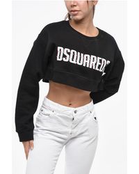 DSquared² - Fleeced Cotton Cropped Cool Fit Crew-Neck Sweatshirt - Lyst