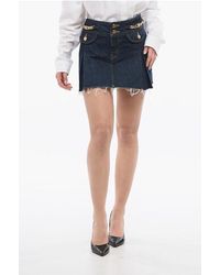 Celine - Fringed Denim Mini Skirt With Pleats - Lyst