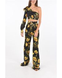 Philipp Plein - Couture Boot-Cut Set With Silk One-Shoulder Crop Top - Lyst