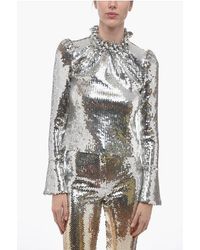 Rabanne - Sequined Top With Bell Sleeves - Lyst