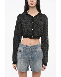 Versace - Lurex Cropped Cardigan With Barocco Motif - Lyst