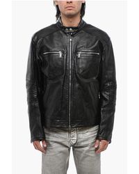 DSquared² - Grained Leather Jacket With Biker Details - Lyst
