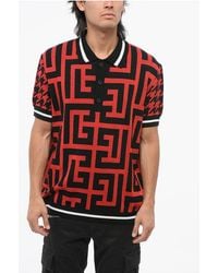 Balmain - Short-Sleeved Sweater With Polo Neck And All-Over Monogram - Lyst