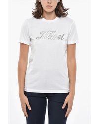 DIESEL - Cotton Sily T-Shirt With Lamè Logo Print - Lyst
