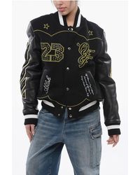 Off-White c/o Virgil Abloh - Padded Horsehoe Bomber Jacket With Leather Sleeves And All-O - Lyst