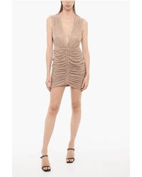Costarellos - Draped Lurex Mini Dress With Maxi V-Neck - Lyst