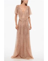 Elisabetta Franchi - Sequined Chiffon Dress With Butterfly Sleeves - Lyst