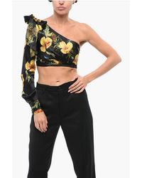 Philipp Plein - Couture Silk One-Shoulder Crop Top With Floral Print And Bow - Lyst