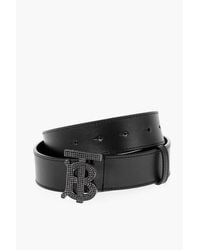 Burberry - Leather Belt With Rhinestone Buckle 35Mm - Lyst