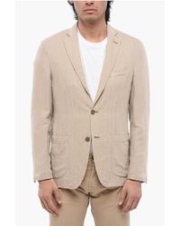 Corneliani - Id Herringbone Linen Blend Blazer With Patch Pockets - Lyst