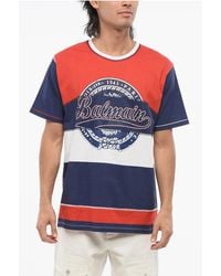 Balmain - Color Block Crew-Neck T-Shirt With Printed Logo - Lyst