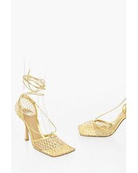 Bottega Veneta - Metallic Leather And Mesh Lace-Up Sandals With Squared Toe 9 - Lyst