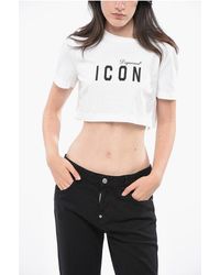 DSquared² - Icon Two-Tone Cropped Cool Crew-Neck T-Shirt - Lyst