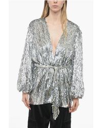 retroféte - Wrap Dress With Leave-Shaped Sequines All-Over - Lyst
