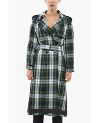 Burberry - Belted Tartan Print Cotton Double Breasted Trench Coat - Lyst